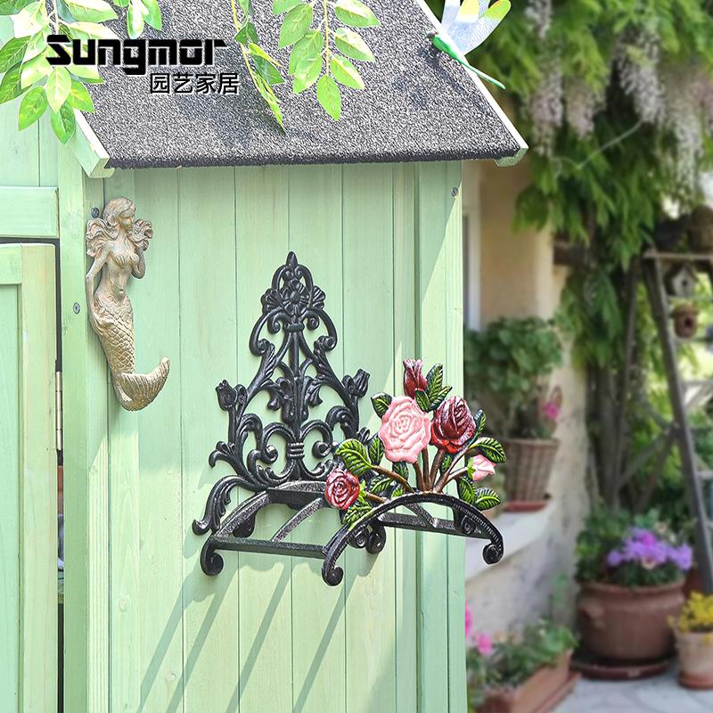 Sungmor 覆古花形水管架经典铸铁花园收纳软管园艺类庭院浇花壁饰