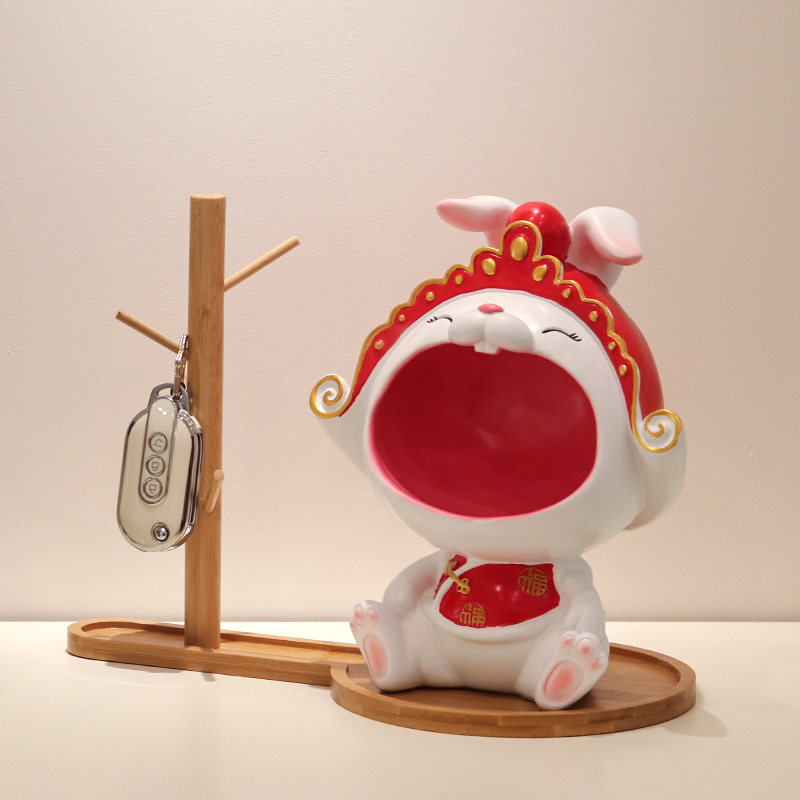 国潮风兔子入户玄关放钥匙置物架收纳摆件创意家T居客厅桌面装饰