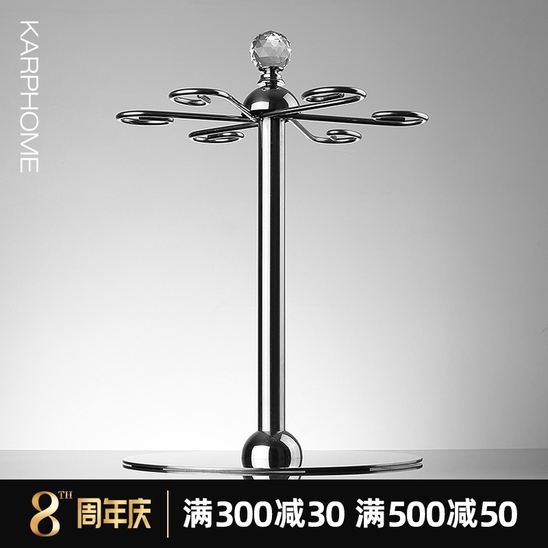 欧式创意简约f家用轻奢倒挂不锈钢旋转红酒杯悬挂架摆件高脚杯架