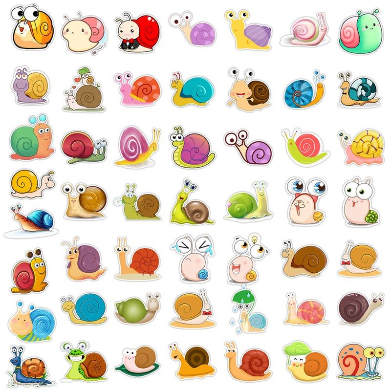 50张多巴胺蜗牛可爱小动物儿童奖励贴纸装饰笔记本衣柜相框画文具