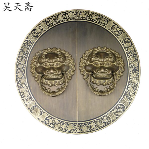 昊天斋中式圆光兽头大拉环仿古拉手大门把手木门带花底片复古门环
