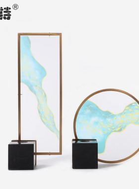 极速新中式轻奢亚克力装饰品样板间玄关屏风摆件售楼处展示柜桌面