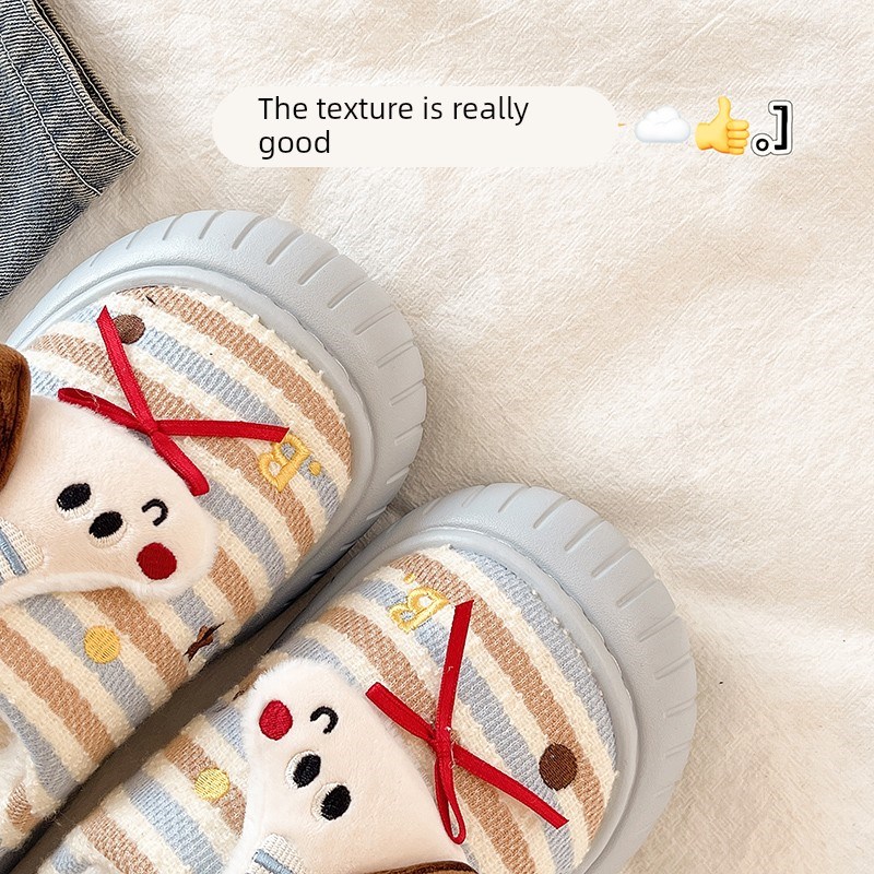 可爱小狗毛毛棉拖鞋女士冬季2025新款室内居家防滑软底保暖月子鞋