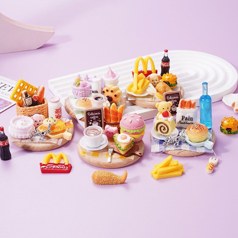 微缩食玩创意DIY冰箱贴仿真食物小摆件创意手工迷你面包树脂汉堡