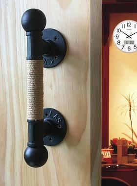 创意复古麻绳拉手明装工业风酒吧包厢ktv水管球拉手亚光黑色门把