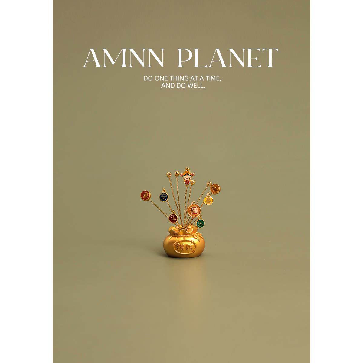 AMNN中国风创意招财树财神摆件国潮桌面玄关车载中控台喜庆摆饰