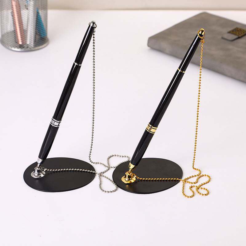 现货金属圆珠笔办公及银行柜台用笔可印制LOGO带链子金属台笔