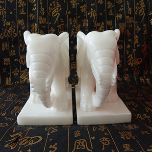 汉白玉石雕小象一对六牙白象大理石卷鼻翘鼻勾鼻直鼻石头象六牙象