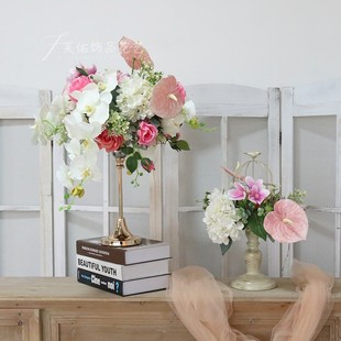 欧式田园风格家居装饰桌面摆放桌花鸟笼花艺套装成品仿真假花艺