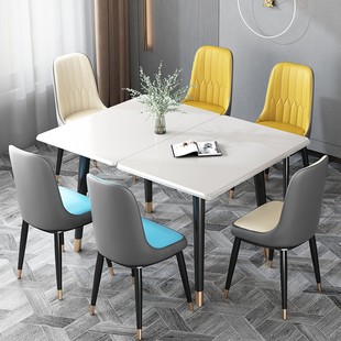 岩板折叠餐桌实木意式轻奢家用小户型原木变形长方形可伸缩饭桌子