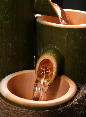 竹子流水鱼缸石槽摆件过滤器招财流水摆件水景装饰开业礼品