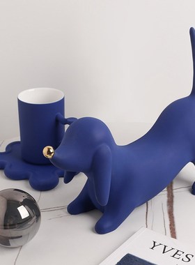 轻奢创意杜宾犬摆件陶瓷电镀家居艺术摆件桌面玄关电视柜软装饰品