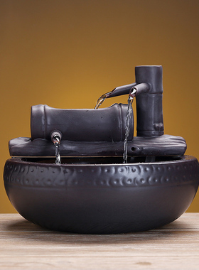 陶瓷流水摆件招财循环水客厅办公室生财创意家居饰品桌面造景开业