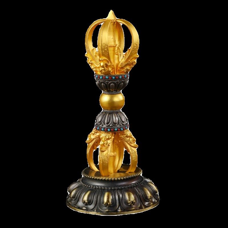 铜五股杵带底座家用摆件三面普巴杵可转动双色金刚杵铜,家居饰品,桌面摆件,淘宝优惠券,粉丝福利购,淘宝优惠卷