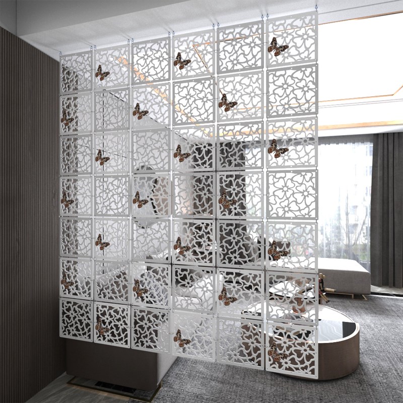 现代简约挂式方形屏风软玄关隔断时尚餐客厅卧室挂帘雕花镂空墙贴