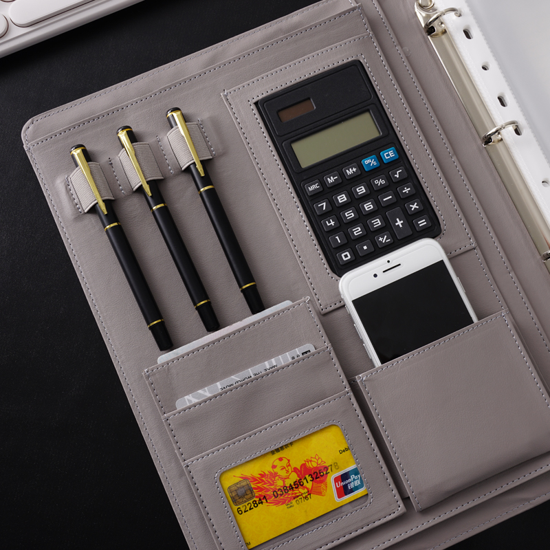 锦兔a4活页文件夹板夹多功能大容量皮质商务展业夹销讲夹带计算器