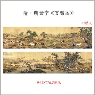 清郎世宁中国十大传世名画百骏图全卷群马图绢布艺术微喷装饰画