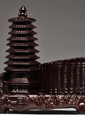 黑檀木雕实木九层文昌塔笔筒送老师学生领导红木礼品办公客厅摆件