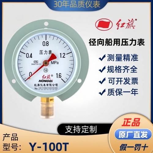 红旗仪表Y-100T径向带后边压力表 油压水压气压真空表 船用压力表