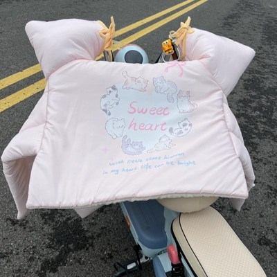 女生粉色电动车挡风被冬季加绒加厚牛奶绒电车摩托防风罩四季通用