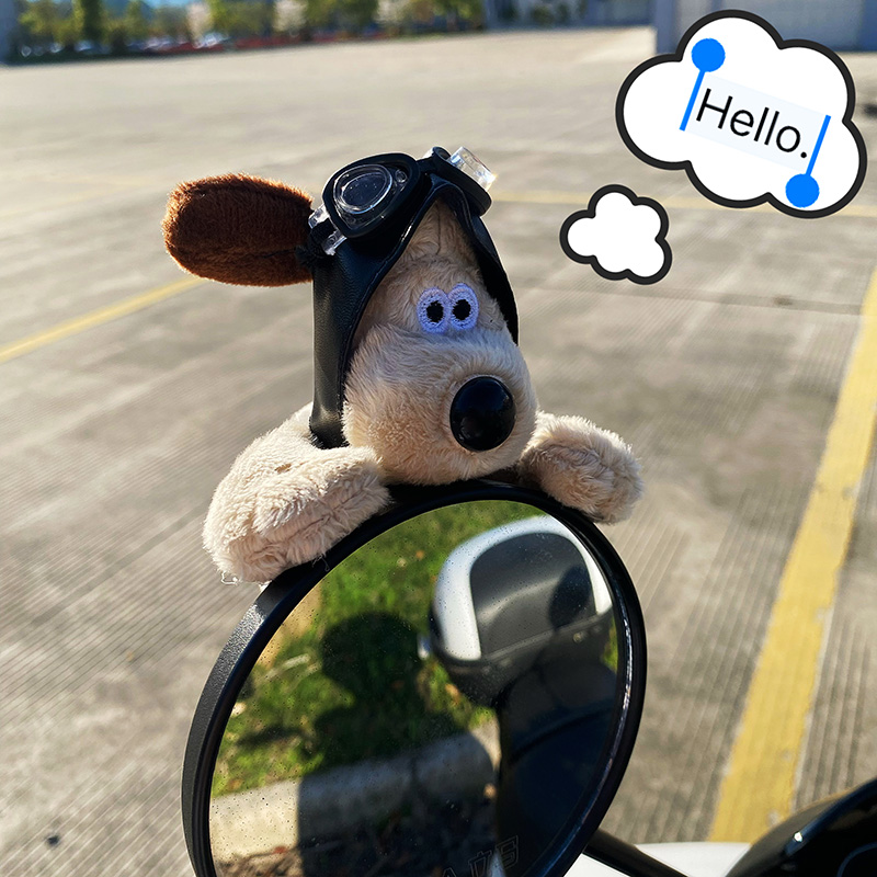飞行员掌门狗电动电瓶车装饰品摩托后视镜公仔小配件挂件可爱玩偶