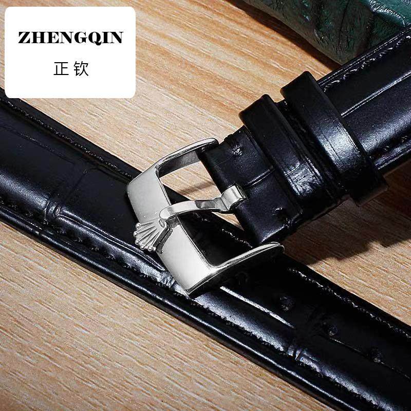 适用劳力士同款针扣表带真皮日志型迪通拿绿黑水鬼切利尼男女手表