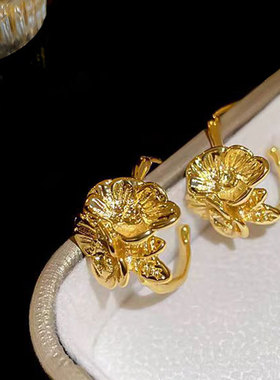 C形金属花朵耳环高级感轻奢小众耳饰925银针耳钉女时尚百搭饰品