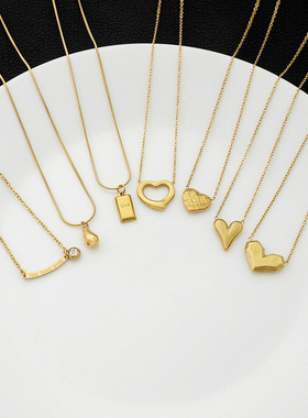 欧美简约方形镶钻项链