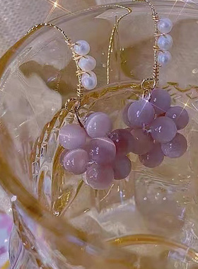 水晶葡萄~耳环2023新款潮网红时尚轻奢小众设计耳钩款女气质耳饰