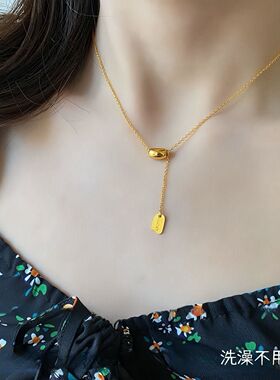扁豆Lucky金色钛钢锁骨链
