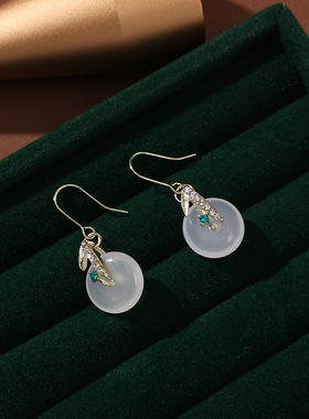 「清冷美人」镶钻新中式平安扣耳环女古风高级竹叶古装汉服耳饰