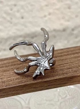 金属银蜘蛛耳挂耳骨夹无耳洞冷淡风小众风格甜酷辣妹个性耳饰