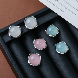 韩系简约风方形糖果色水晶银针耳钉女甜美百搭耳环时尚 高级感耳饰