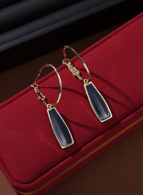 新中式耳环925复古耳坠宫廷风宝蓝色滴油耳圈时尚耳饰轻奢高级感