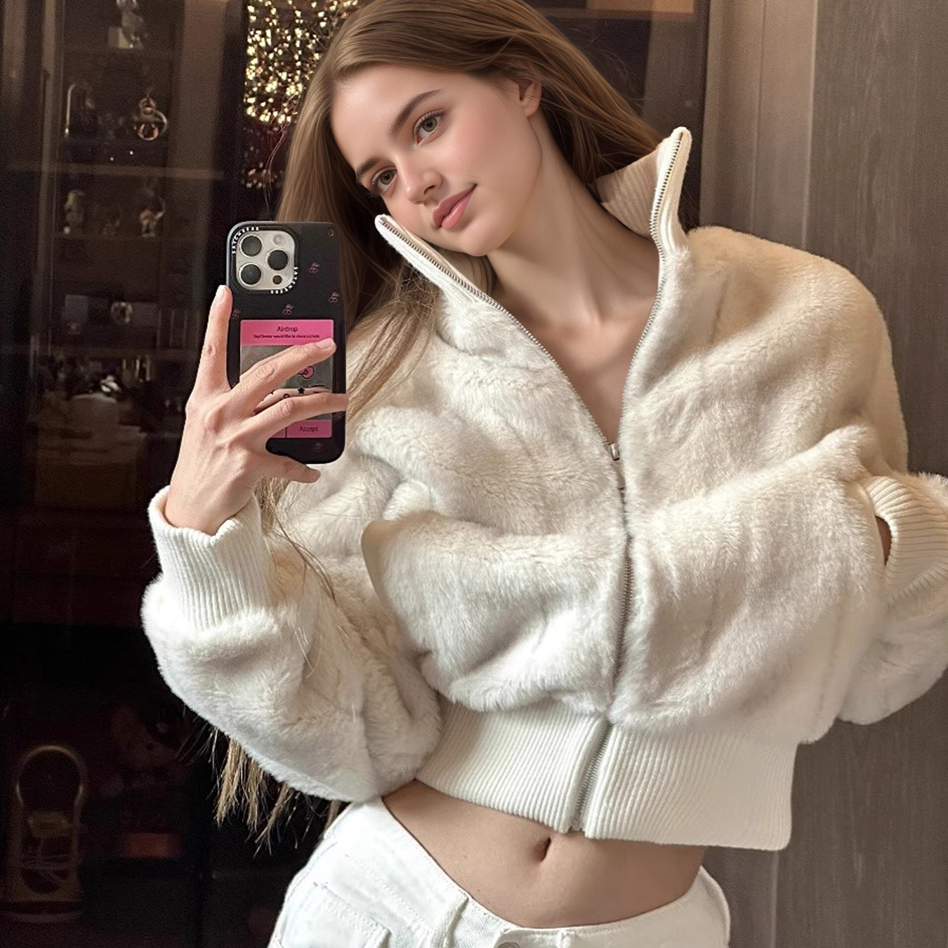 2025新款冬季法式仿水貂毛短外套