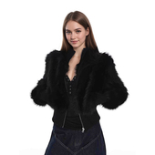 新街头2025国潮座山雕冬季 上衣宽松短款 加厚保暖毛领派克服外套女