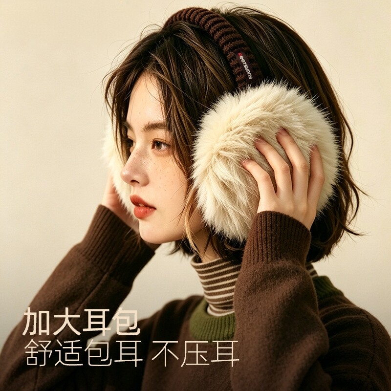 保暖耳罩女士冬季防寒抗冻毛绒耳套耳暖可爱耳捂仿兔毛耳包可折叠