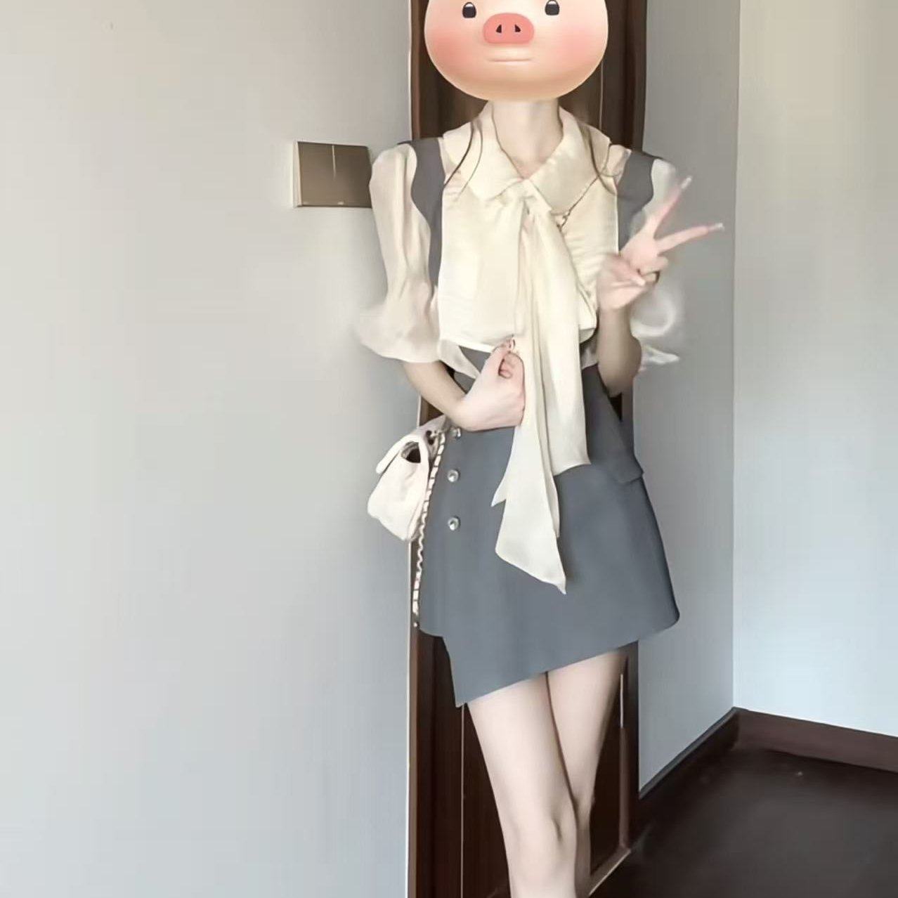 套装裙2025夏季爆款两件套气质御姐蝴蝶结衬衫高腰不规则背带裤裙