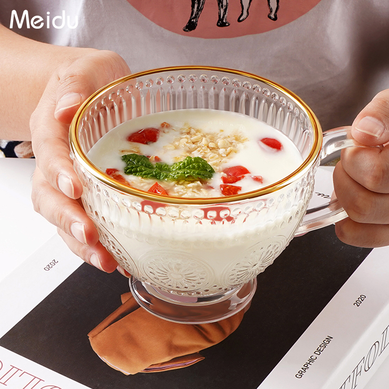 水杯大容量玻璃杯夏季q女家用带把手咖啡牛奶早餐杯茶杯燕麦杯