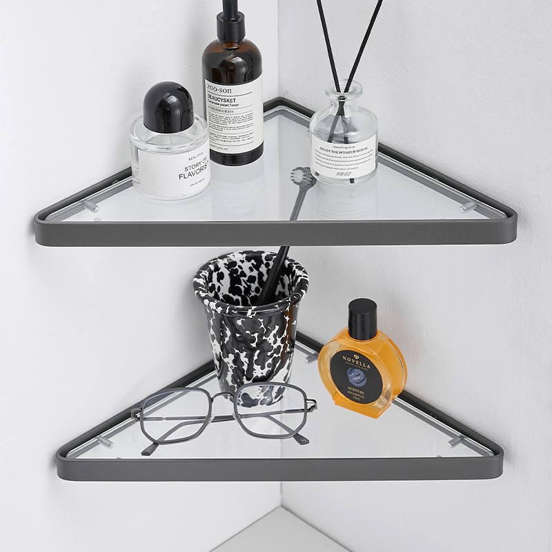 浴室玻璃墙角置物架 卫生间304不锈G钢洗澡淋浴房三角转角架免打