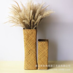 006M 北歐鐵藝擺件 長(zhǎng)方形席草編織花瓶桌面裝 飾收納工藝品 S套二