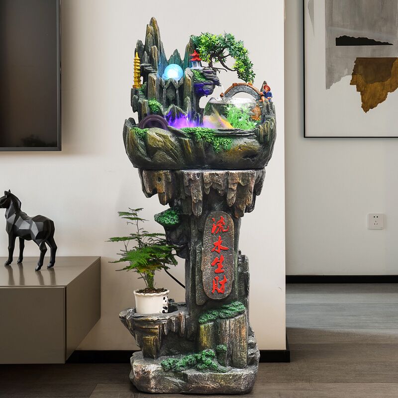 假山喷泉流水摆件小盆景办公室电视柜客厅加湿器盆景茶台桌面鱼缸