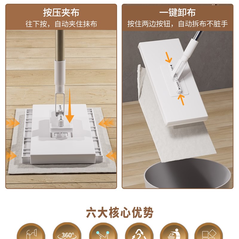 洗脸巾拖把家用懒人自动夹布2025新款大号静电除尘纸夹抹布拖神器