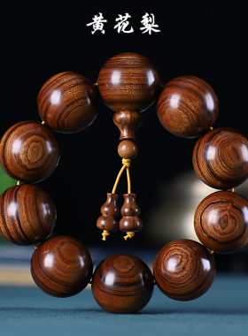 正宗海南黄花梨手串男20海黄虎皮纹糠梨老料佛珠鬼脸对眼手链文玩