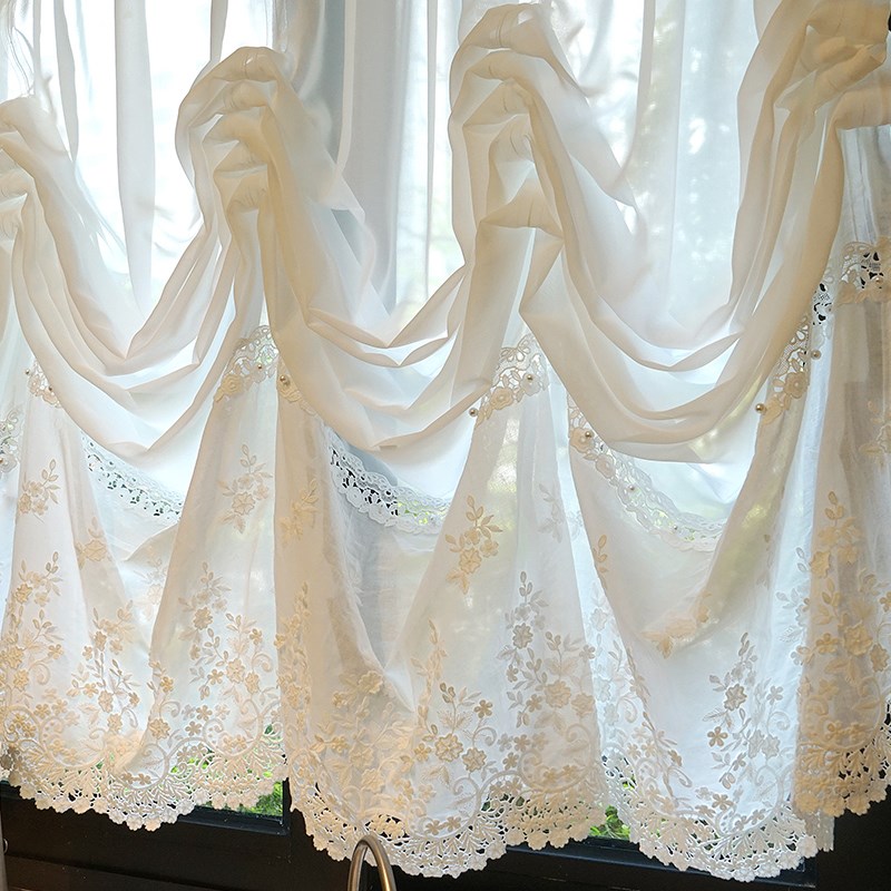 法式刺绣镂空提拉帘门帘半帘窗帘短款帘隔断帘厨房窗户屏风遮挡