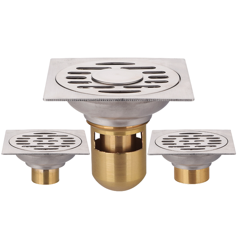 304不锈钢防臭地漏卫生间9cm亮光铜芯圆形方形洗衣机地漏40管50管