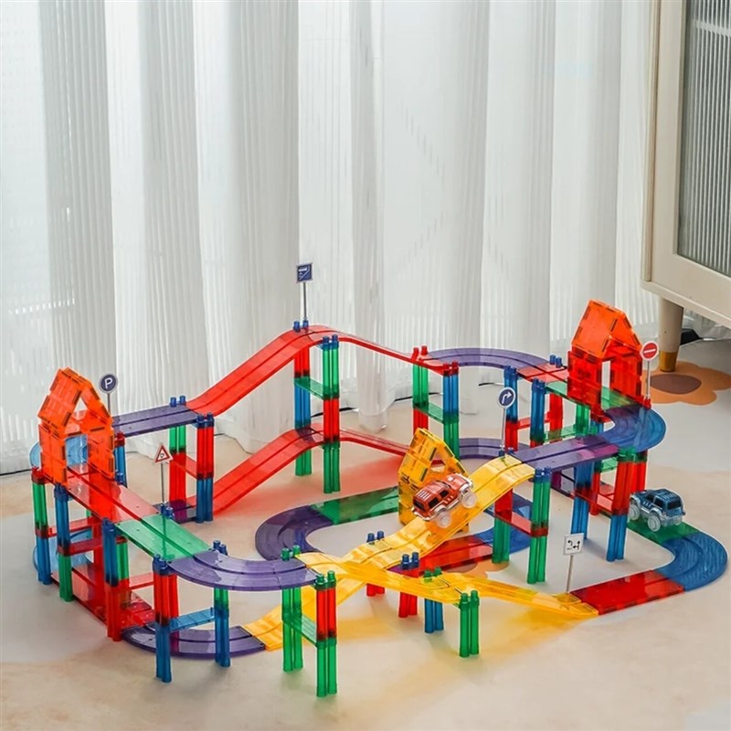 彩窗磁力片轨道小车电动儿童益智百变磁性积木拼装玩具男女孩礼物