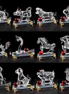 包邮生肖水晶十二生肖龙蛇马羊猴鸡狗猪牛虎兔鼠摆件刻字