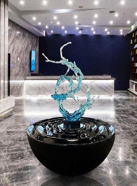 招财水花抽象摆件酒店大堂创意透明雕塑大型落地样品屋展示中心装