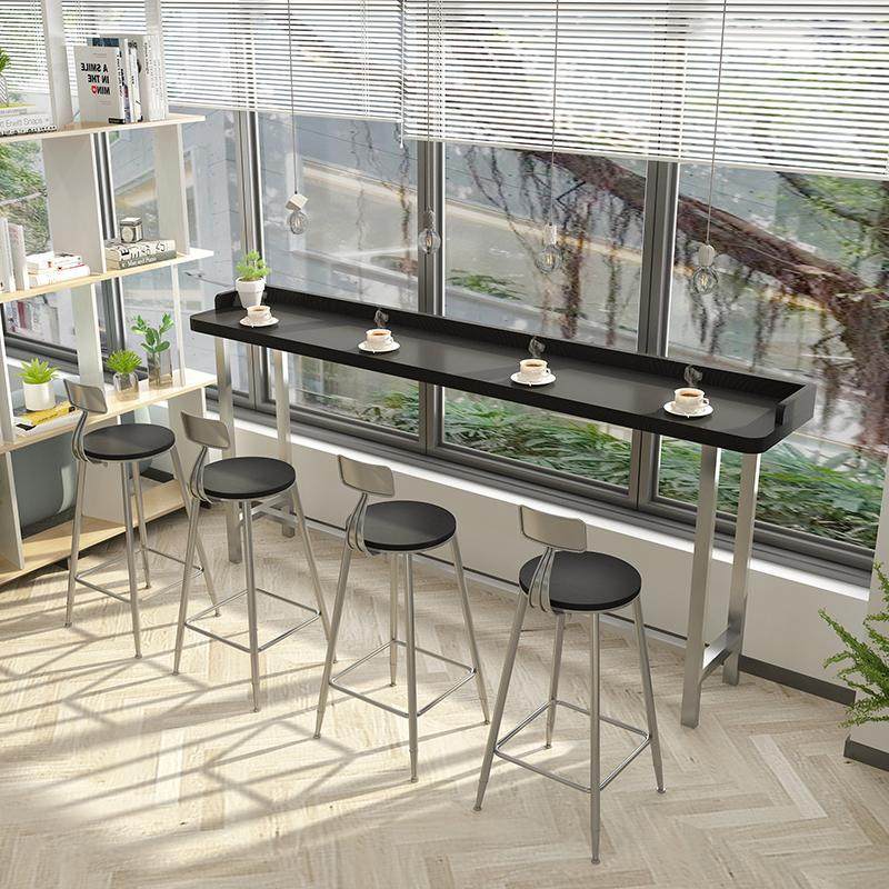 侘寂风实木吧台带围边阳台长条桌办公室休闲高脚桌酒吧台桌椅组合